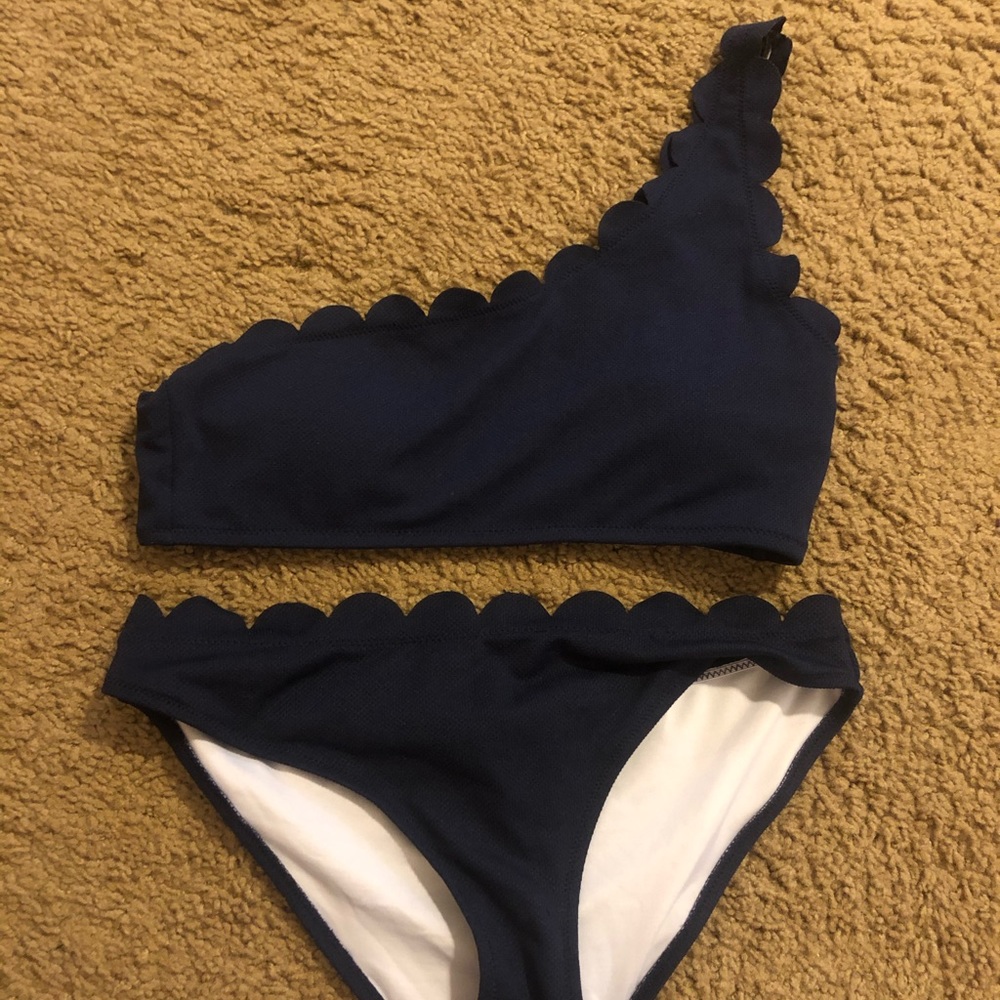 Navy blue scalloped bathing suit